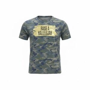 Love in Faith Raise A Hallelujah Camo T-Shirt XL Gold Graphic Christian Tee
